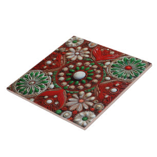 Spanish Christmas Star Hand-paint Terracotta No 3 Tile