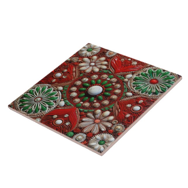 Spanish Christmas Star Hand-paint Terracotta No 3 Tile (Side)
