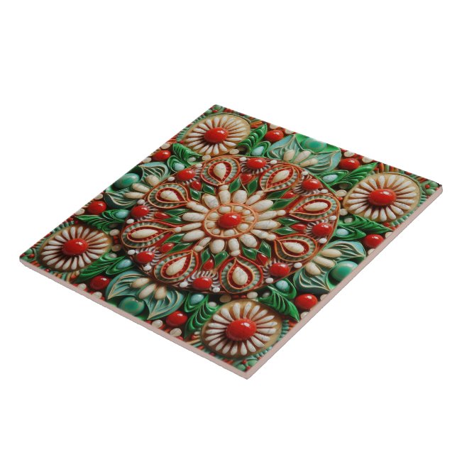 Spanish Christmas Star Hand-paint Terracotta No 6 Tile (Side)