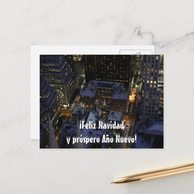 Spanish Christmas Tree in Manhattan at Night Postcard (Front/Back In Situ)