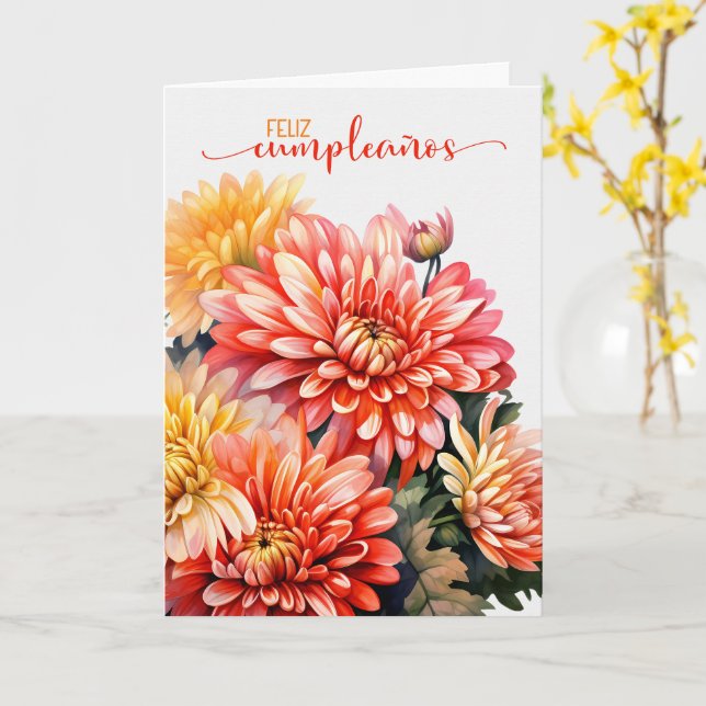 Spanish Chrysanthemums for November Birthday Card (Yellow Flower)