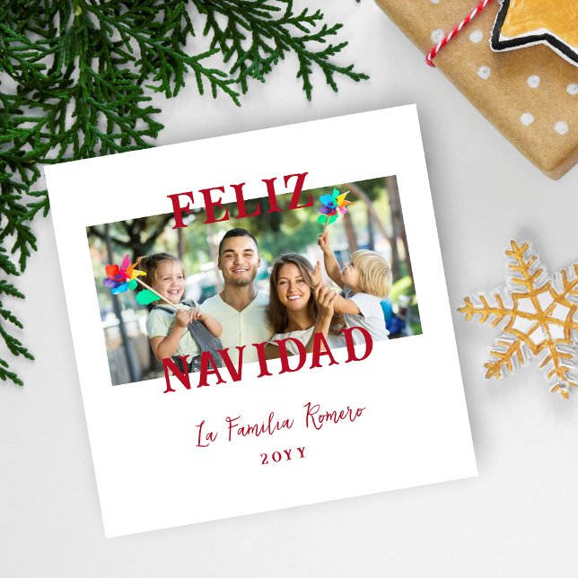 Spanish Classic Red Merry Christmas Photo Holiday Card (Spanish Classic Red Merry Christmas Photo Holiday Card with Envelope.)