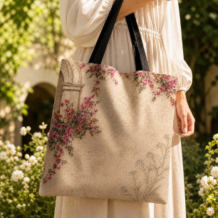 Spanish Colonial Arch Floral Vintage Rustic Tote Bag