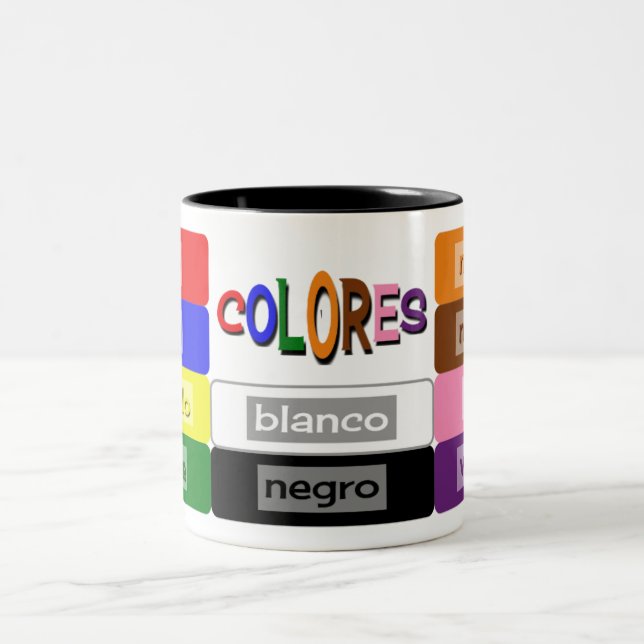 spanish colours vocabulary practice Two-Tone coffee mug (Center)