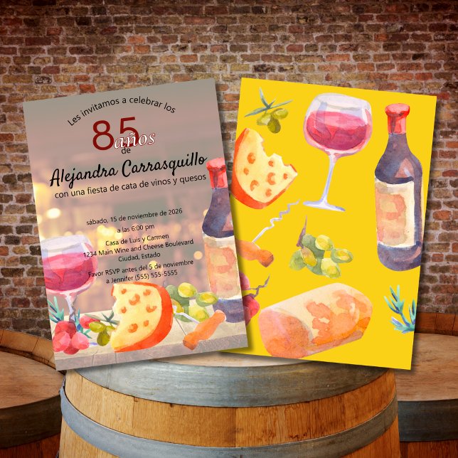 Spanish Cool Wine & Cheese Tasting 85th Birthday Invitation (Creator Uploaded)