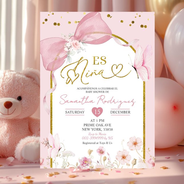 Spanish Coquette Blush Pink Butterfly Es Nina Invitation (Creator Uploaded)