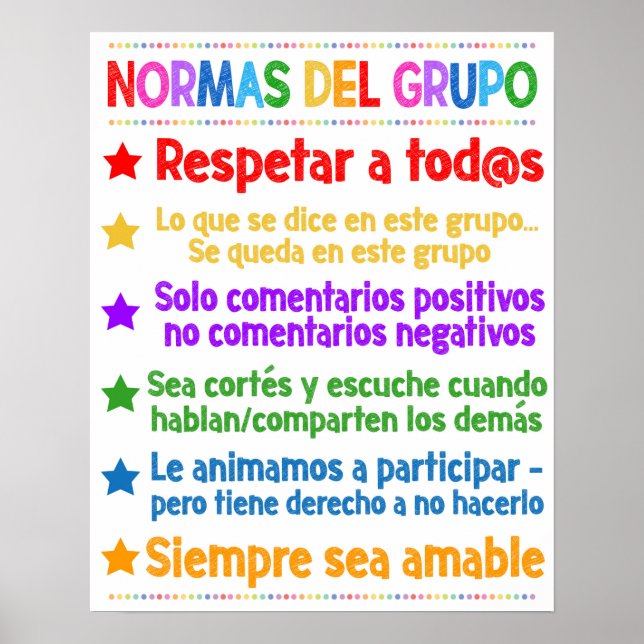 Spanish Counseling Group Rules Poster (Front)
