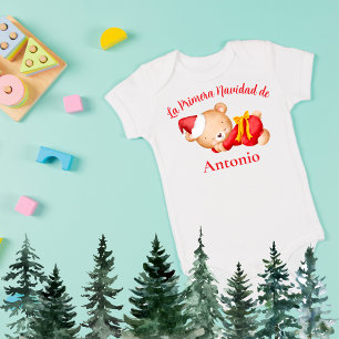 Spanish Cute Teddy Bear Baby's First Christmas Baby Bodysuit