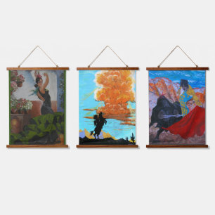 Spanish dancer, grandpa bull, matador, hanging tapestry