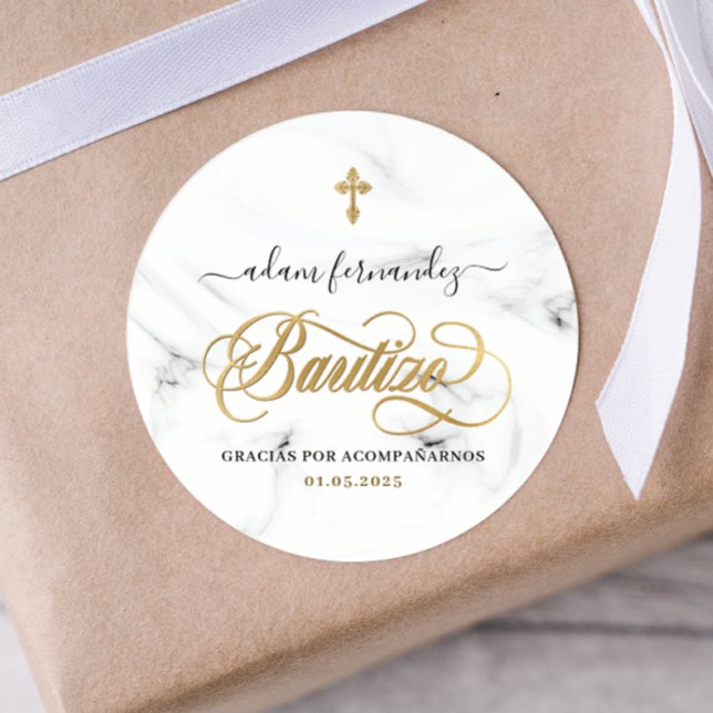 Spanish De Bautizo Gracias Gold  Classic Round Sticker (Creator Uploaded)