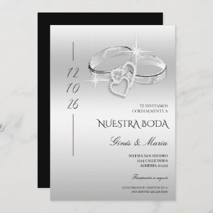 Spanish Decorative Glitzy Silver Wedding Rings  Invitation