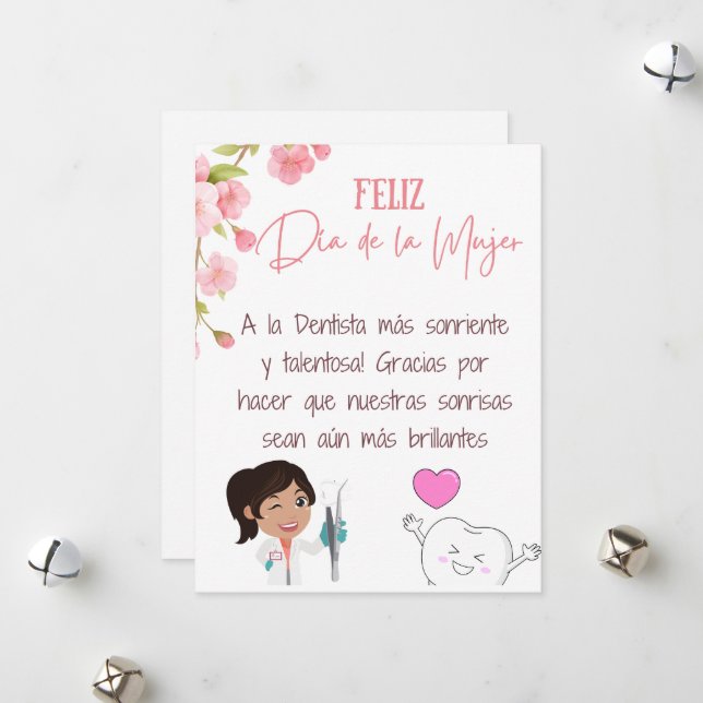 Spanish Dentist Happy women's Day Card (Front/Back In Situ)
