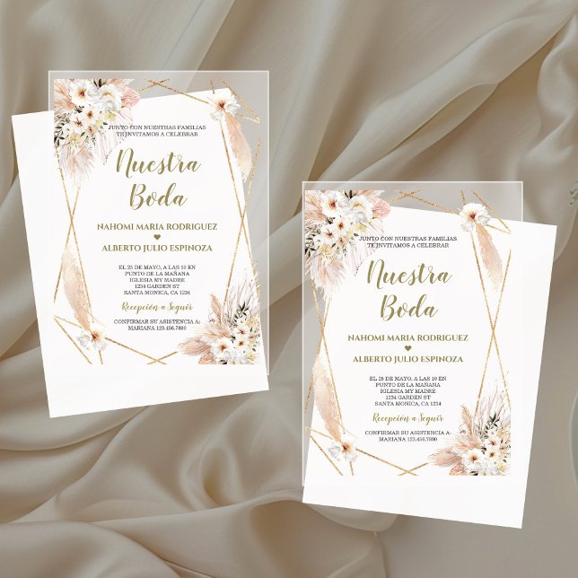Spanish Desert White Roses Gold Nuestra Boda  Acrylic Invitations (Creator Uploaded)