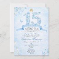 Spanish Dusty Blue Floral Gold Crown Sweet 15 Años