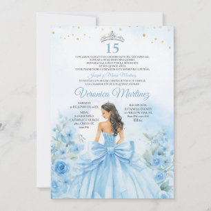 Spanish Dusty Blue Princess Floral Sweet 15 Años Invitation