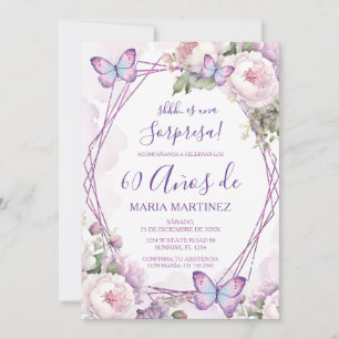 Spanish Dusty Purple Floral Sorpresa 60th Birthday Invitation