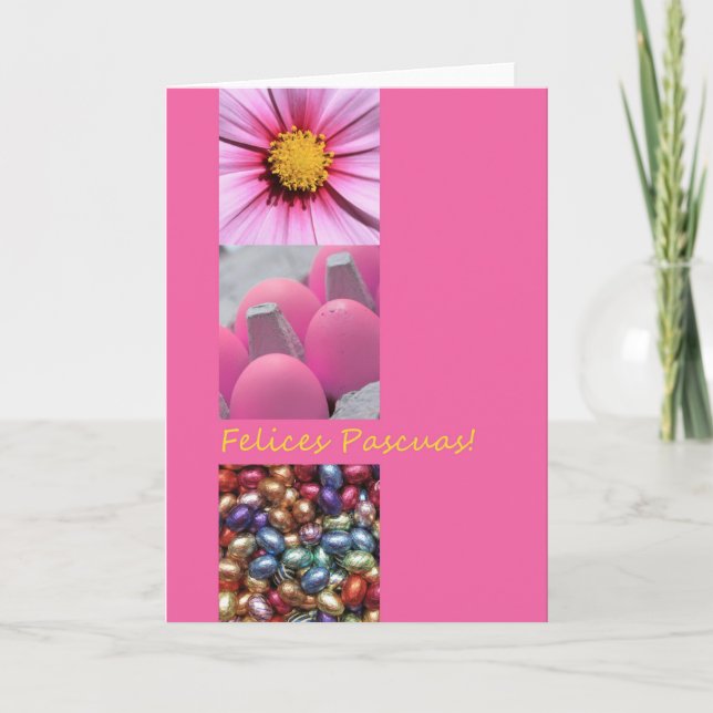 Spanish easter greeting pink collage holiday card (Front)