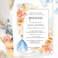 Spanish, Elegant Light Blue Floral Quinceañera