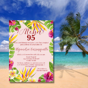 Spanish Elegant Pink Aloha Colourful 95th Birthday Invitation