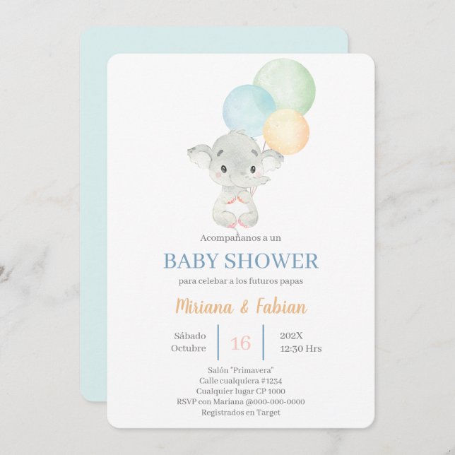 Spanish Elephant Baby Shower Invitation (Front/Back)