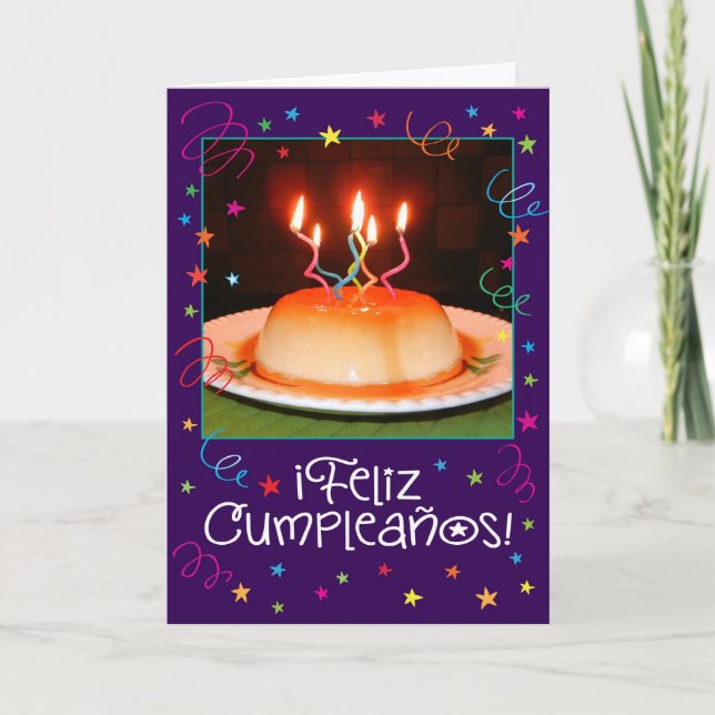 Spanish/English "Flan-tastico" Birthday Card (Front)