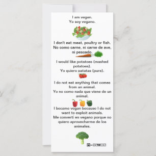 Spanish English PhrasesVegan Cheat sheet card