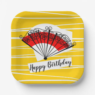 Spanish Fan Birthday square paper plate