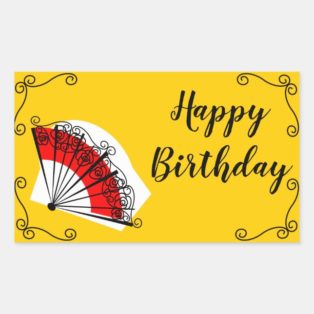 Spanish Fan Corners Happy Birthday rectangle Rectangular Sticker (Front)