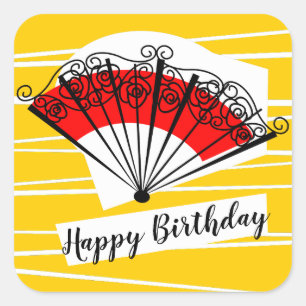 Spanish Fan Happy Birthday square Sticker