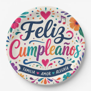 Spanish Feliz Cumpleaños Floral Fiesta Birthday Paper Plate