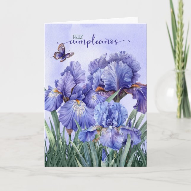 Spanish Feliz Cumpleanos Iris Garden Birthday Card (Front)