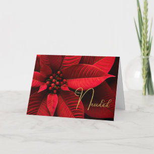 Spanish Feliz Navidad Christmas Poinsettia Holiday Card