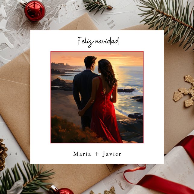 Spanish Feliz Navidad Elegant Calligraphy Photo Holiday Card (Creator Uploaded)