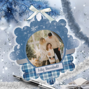 Spanish Feliz Navidad Elegante Azul  Holiday Card