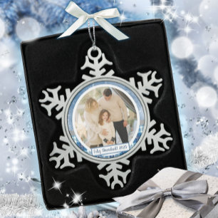 Spanish Feliz Navidad Elegante Azul  Holiday  Snowflake Pewter Christmas Ornament