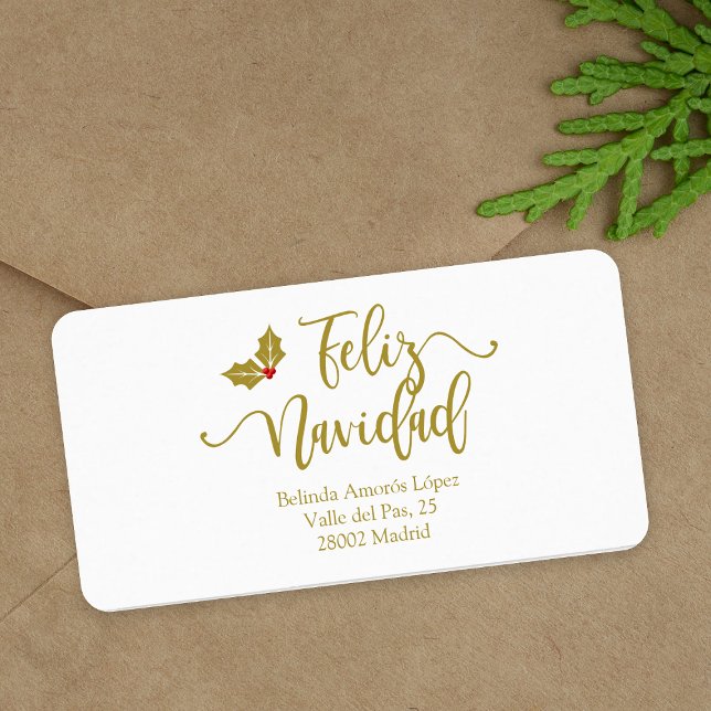 Spanish Feliz Navidad Golden Whimsical Typography Label (Creator Uploaded)