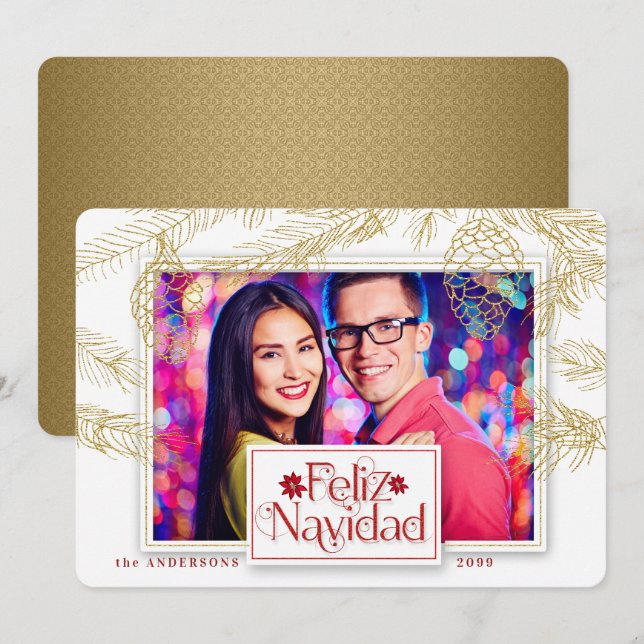Spanish Feliz Navidad in Gold Christmas Photo Holiday Card (Front/Back)