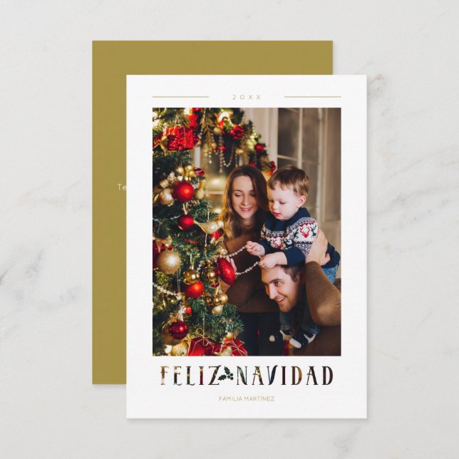 Spanish Feliz Navidad Modern Calligraphy Photo (Front/Back)