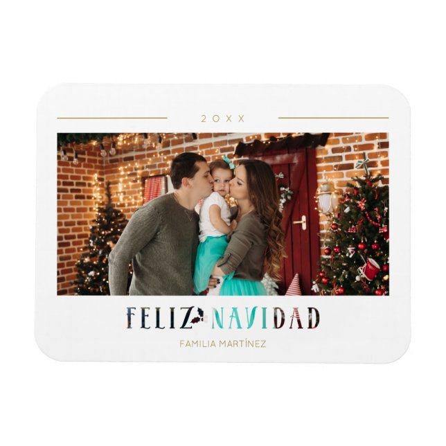 Spanish Feliz Navidad Modern Typography Photo Magnet (Horizontal)