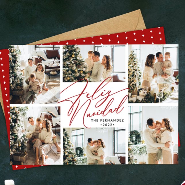 Spanish Feliz Navidad Photo Collage  Holiday Card (Creator Uploaded)