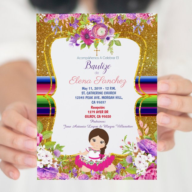 Spanish Fiesta Girl Baptism Christening Invitation (Creator Uploaded)