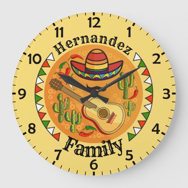 Spanish Fiesta Personalized NAME Fun Cinco De Mayo Large Clock (Front)