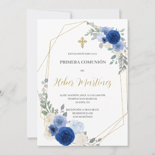 Spanish First Communion Boy invitation (Front)