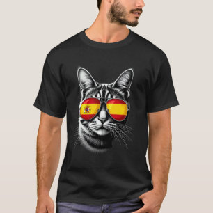 Spanish Flag Cat Face Sunglasses Spain Flag T-Shirt