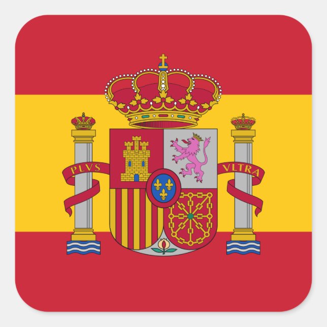 Spanish Flag & Coat of Arms, Flag of Spain Square Sticker (Front)