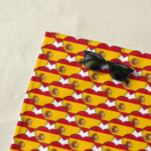 Spanish Flag Colours Hearts Patriotic Beach Towel