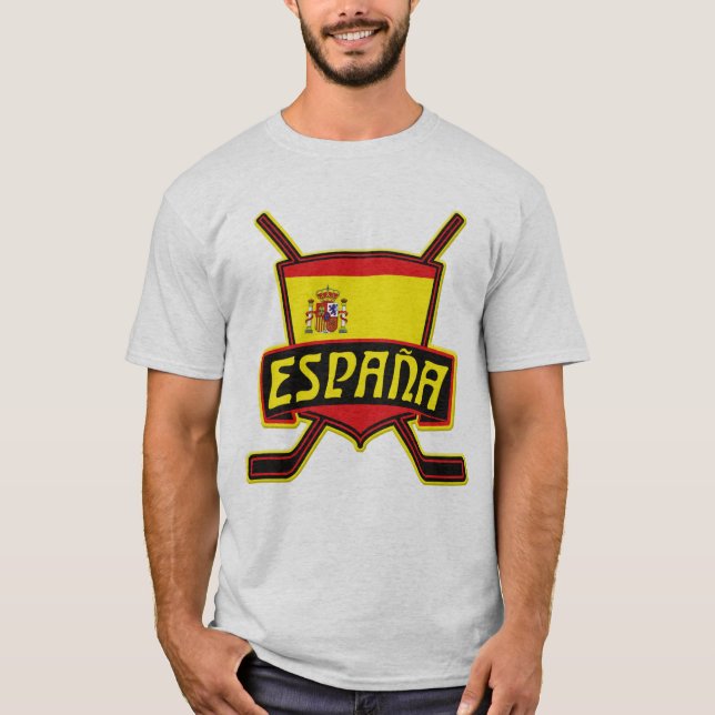 Spanish Flag Hockey Logo, With Back Print T-Shirt (Front)