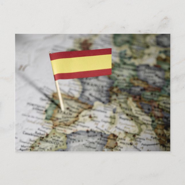 Spanish flag in map postcard (Front)