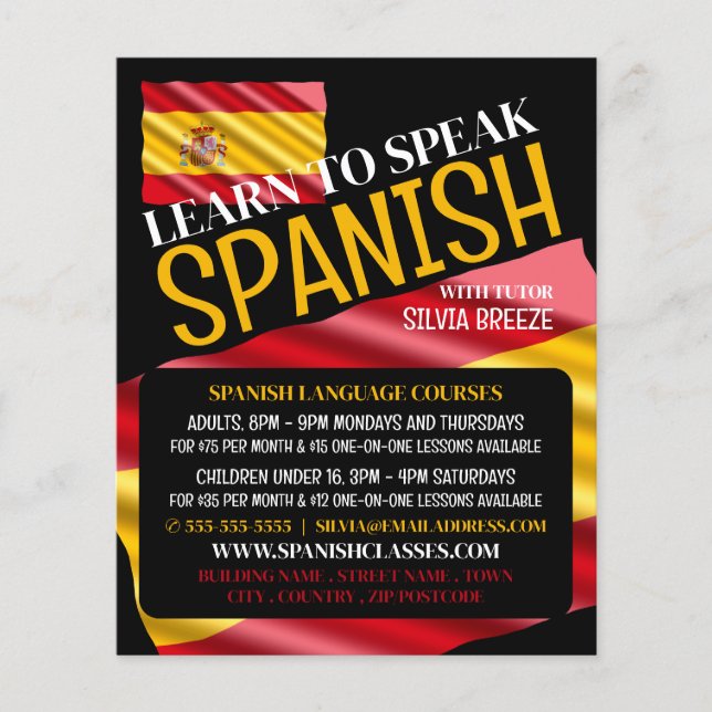 Spanish Flag, Spanish Language Course Advertising Flyer (Front)