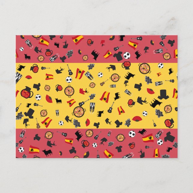 Spanish Flag with famous items of Spain Postcard (Front)